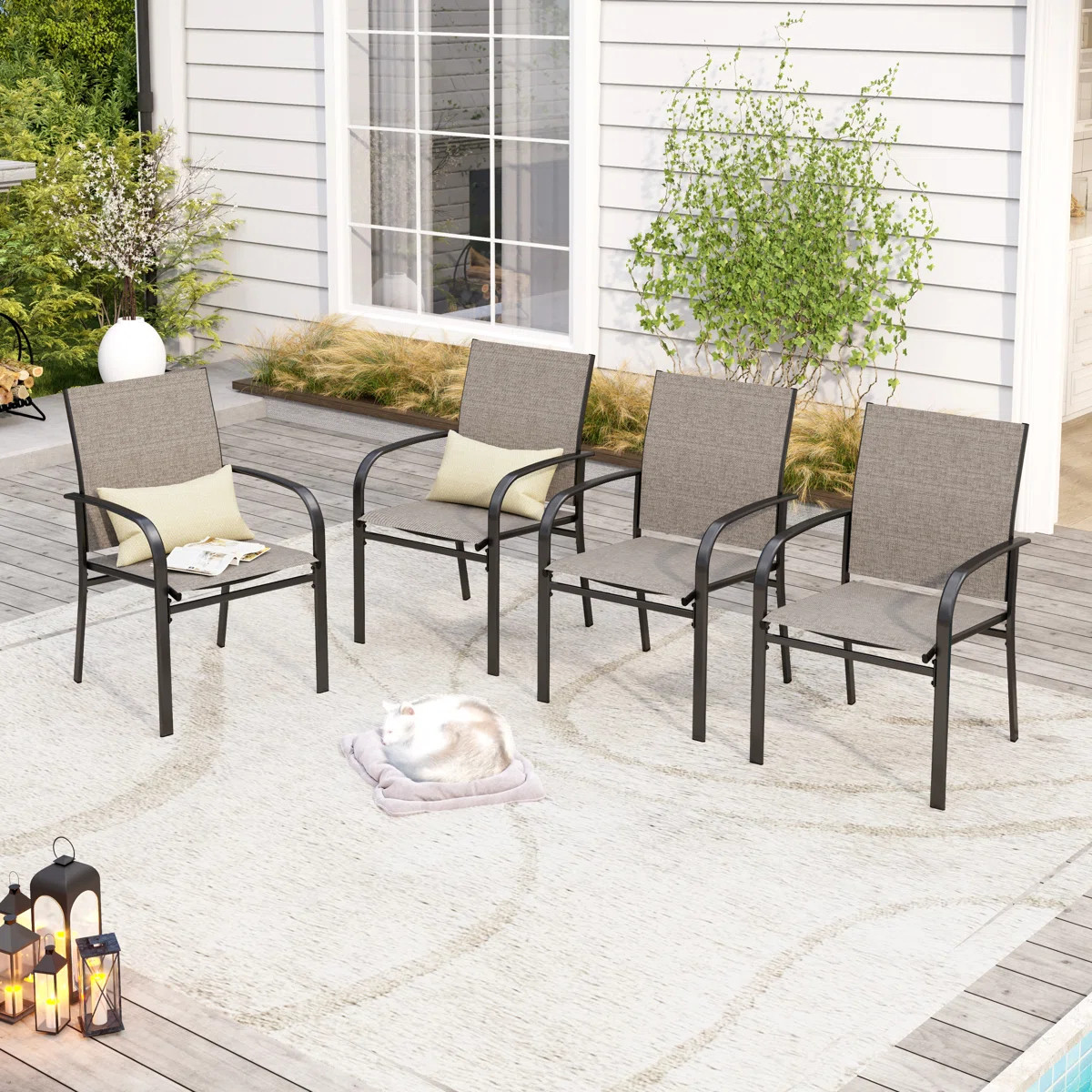 Argyri Powder-coated Steel Outdoor Dining Armchair (Set of 4) | Wayfair North America