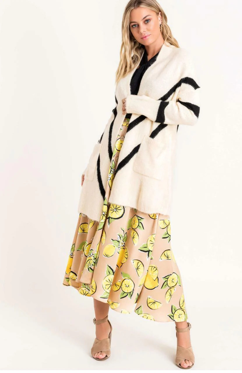 Cozy Dreams Cream Chevron Striped Knit Cardigan S | Boho Pink