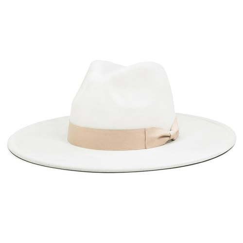 FLUFFY SENSE. Big Wide Brim Fedora Hat for Women - Nashville Outfits Western Hats Women's Felt Panama Rancher Hat (Ivory) | Amazon (US)