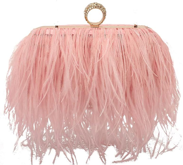Women Real Natural Ostrich Feather Evening Bags Purses Clutch Vintage Banquet Handbag (white): Ha... | Amazon (US)