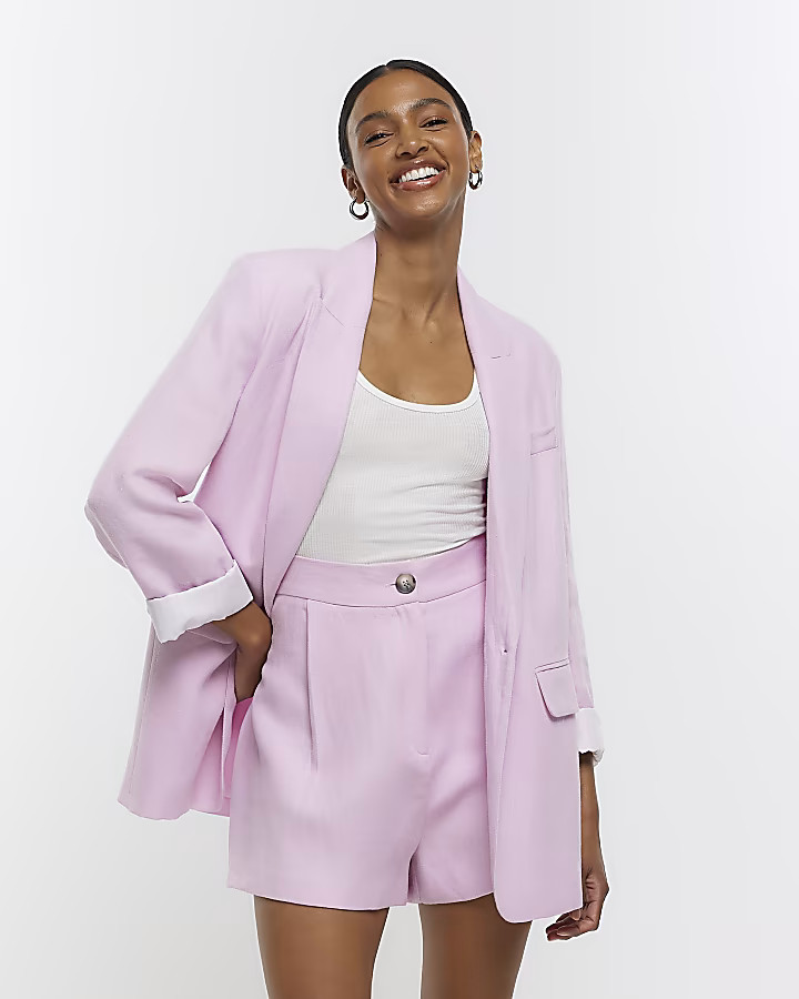 Purple linen rolled sleeve blazer | River Island (US)
