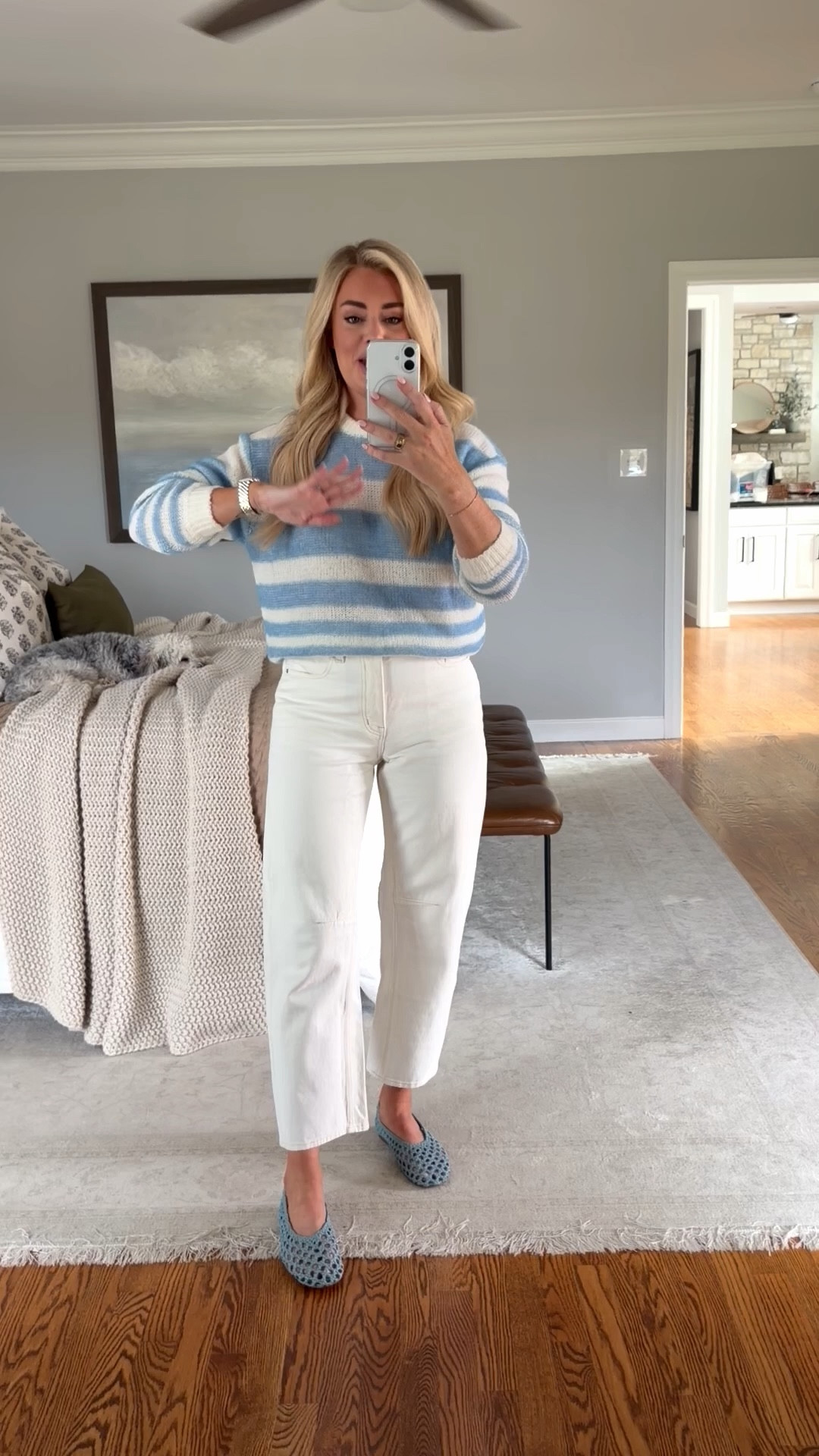 Wearing a small in the sweater and sized down one to a 26 in the jeans 

Casual outfit, spring outfit, spring sweater, jeans, barrel jeans, cream jeans, ecru jeans, woven flats 

#LTKSeasonal #LTKootd #LTKgrwm