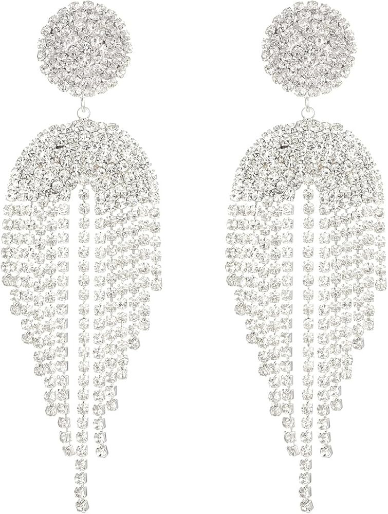 Madison Tyler Rhinestone Earrings Dangling for Women | Gold Crystal Tassel Long Sparkle Dangle Ea... | Amazon (US)