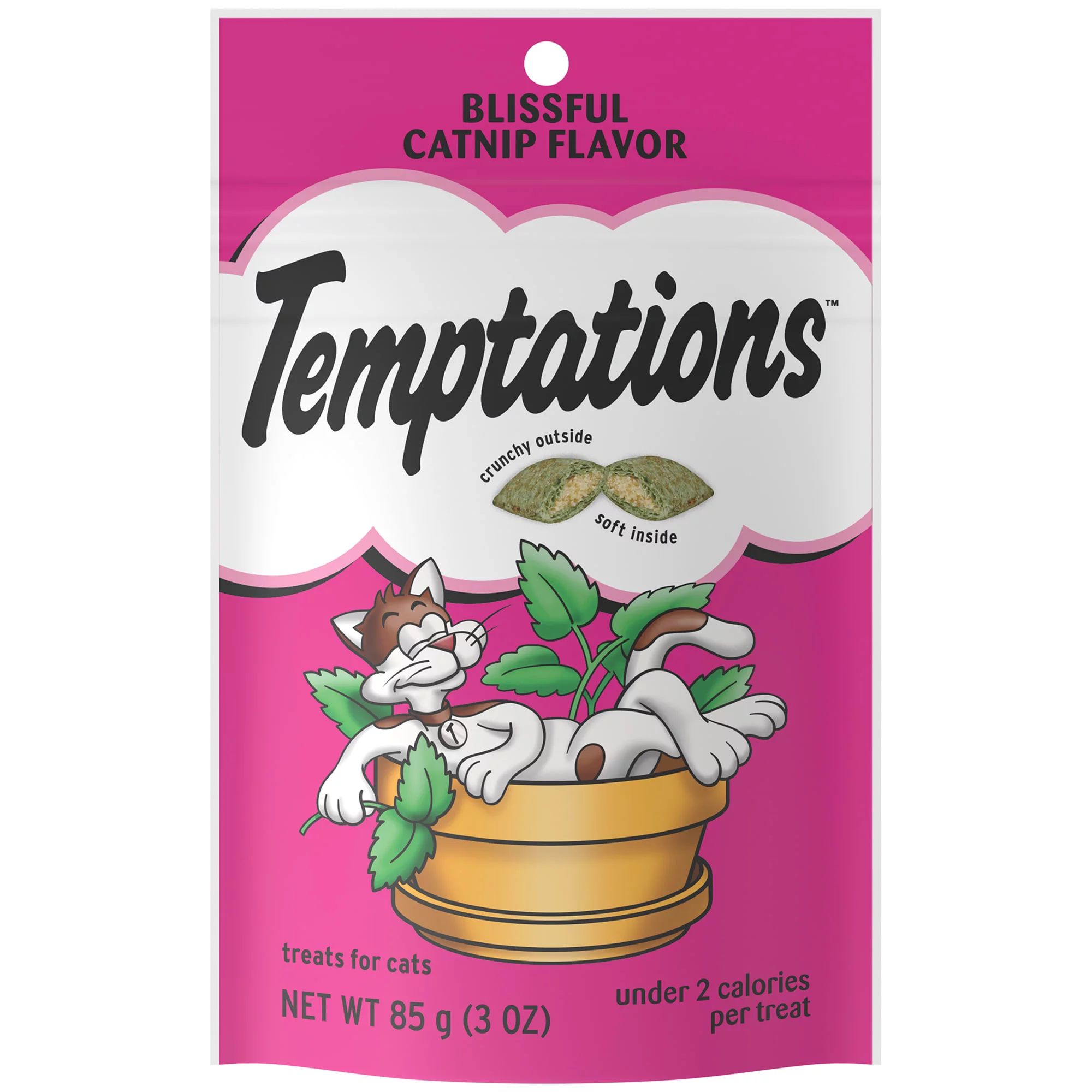 TEMPTATIONS Classic, Crunchy and Soft Cat Treats, Blissful Catnip Flavor, 3 oz. Pouch | Walmart (US)