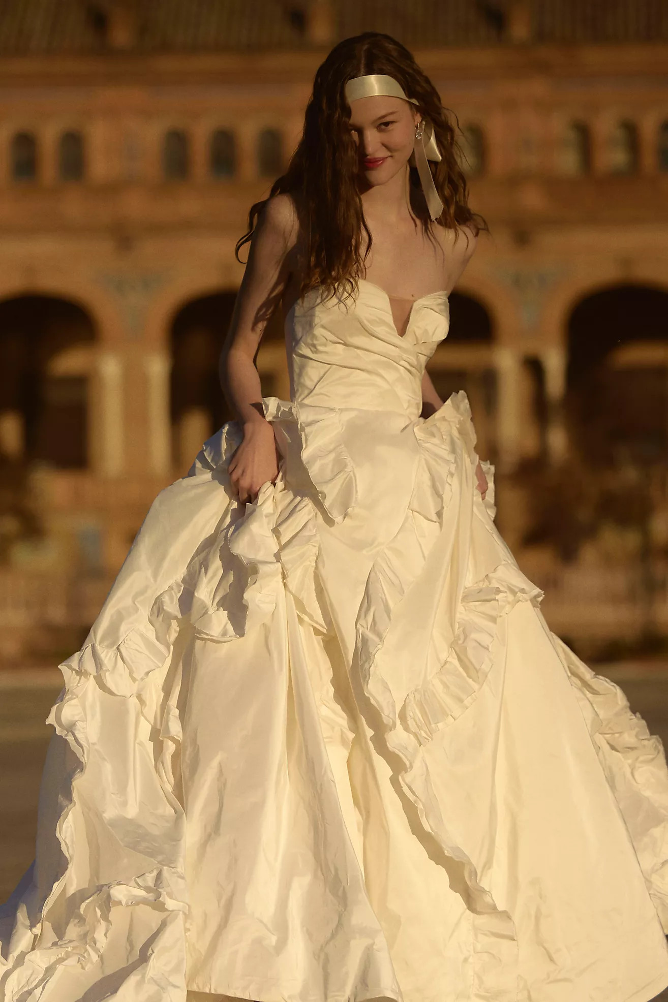 OUMA Alix Strapless Taffeta Ruffle Wedding Gown | Anthropologie (US)