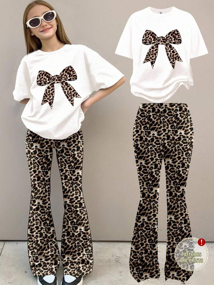 Tween cheetah Bow Flare Set | SHEIN