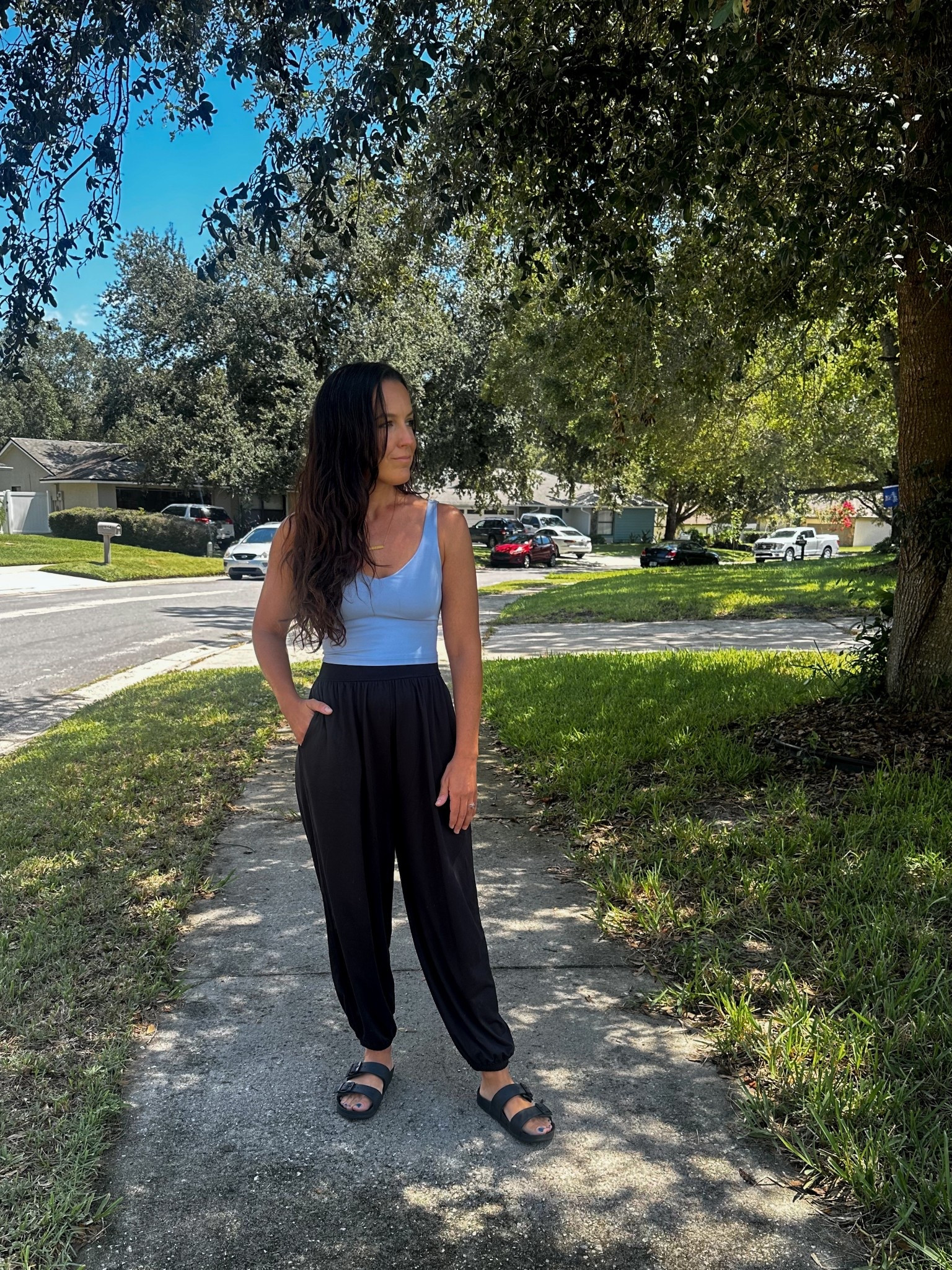 Aerie fit - blue tank and comfy black go with the flow joggers. 

#LTKStyleTip #LTKActive #LTKPetite