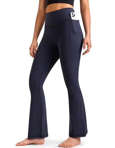 Colorfulkoala Dreamlux No Front Seam Mini Flare Leggings for Women with Pockets High Waisted Bootcut Workout Yoga Pants 29.5" (M, Blue Ink) | Amazon (US)