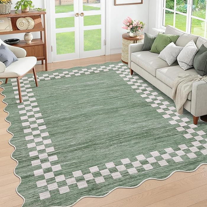 GarveeHome Washable Rug 5x7 for Living Room Large Bedroom Scalloped Rug Non Slip Stain Resistant ... | Amazon (US)