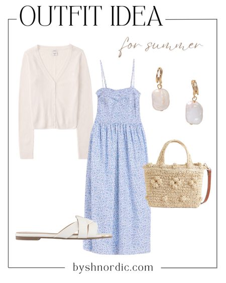 Summer outfit: blue flowy dress, white sandals & cardigan, crocheted hand bag, and white earrings! #outfitinspo #ukfashion #allwhiteoutfit #maxidress

#LTKSeasonal #LTKFind #LTKstyletip