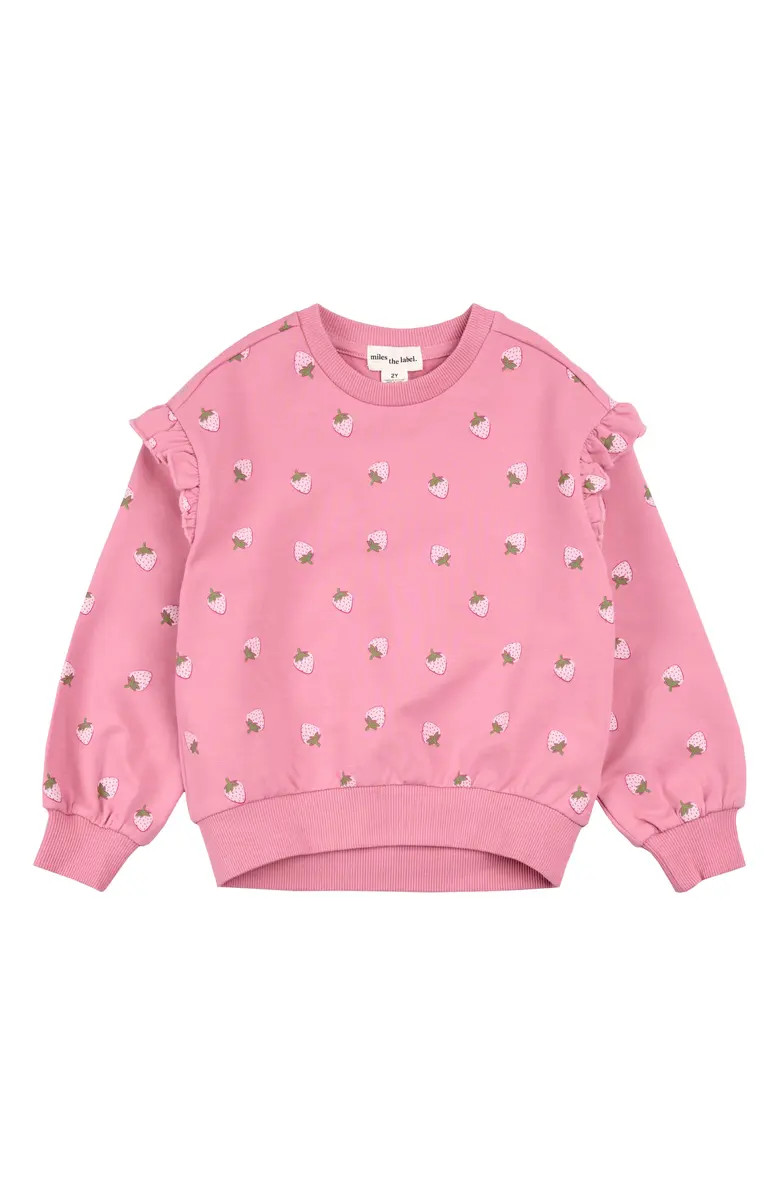 Kids' Strawberry Print Ruffle French Terry Sweatshirt | Nordstrom