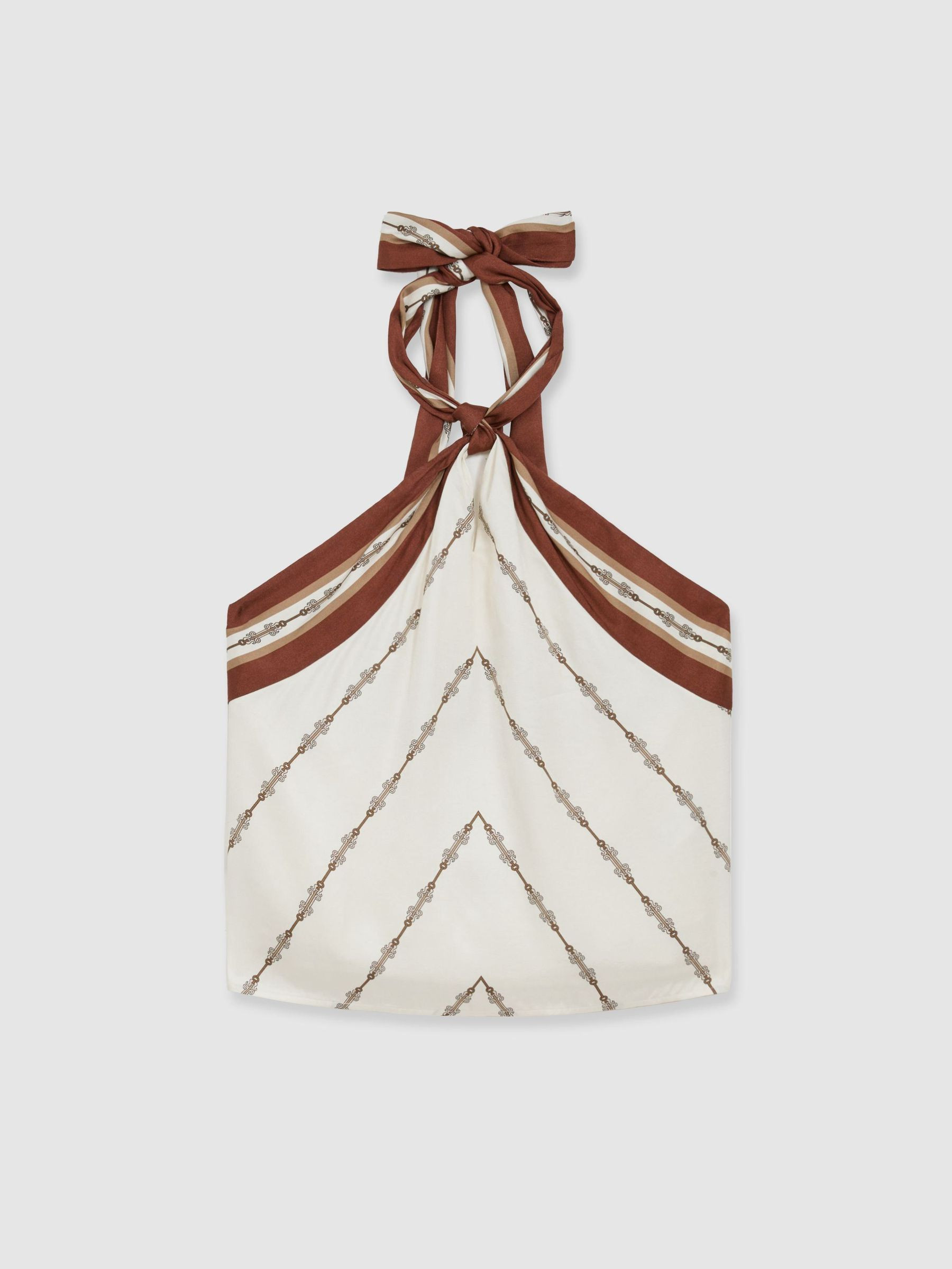 Reiss Chain-Print Halterneck Top in Ivory - REISS | Reiss UK