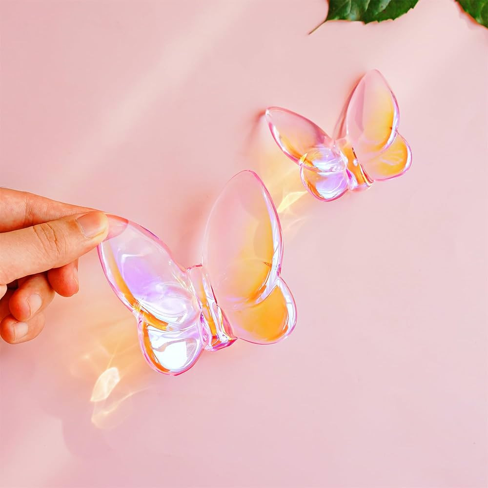 Amazon.com: KRISININE 2pcs Pink-Colored Crystal Butterfly Figurine Crystal Butterfly Collectibles... | Amazon (US)
