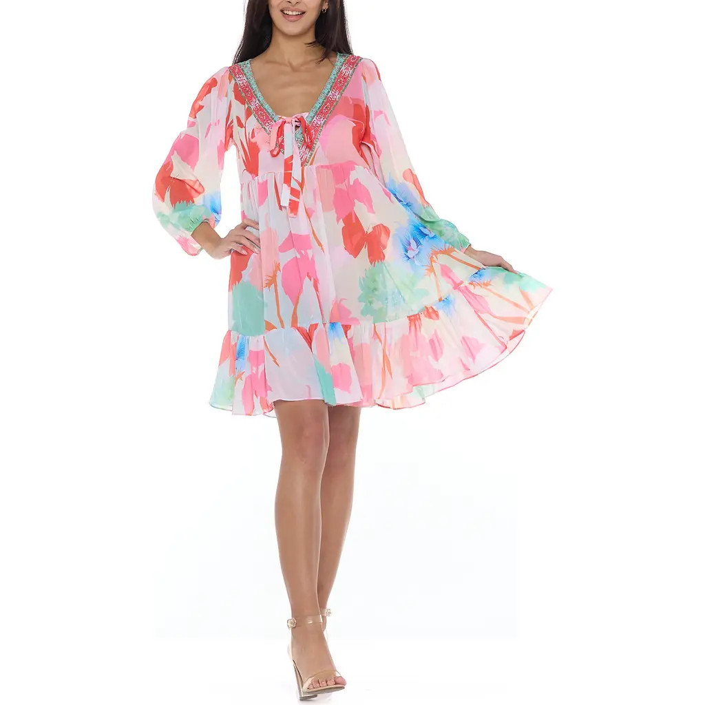 RANEES Floral Long Sleeve Babydoll Dress in Pink at Nordstrom Rack | Nordstrom Rack