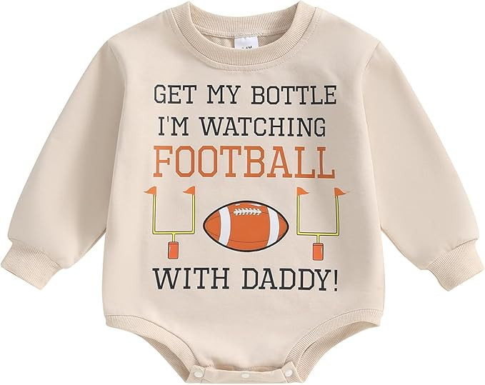Baby Boy Girl Football Outfit - Crew Neck Sweatshirt Romper Bodysuit Newborn Infant Football Clot... | Amazon (US)