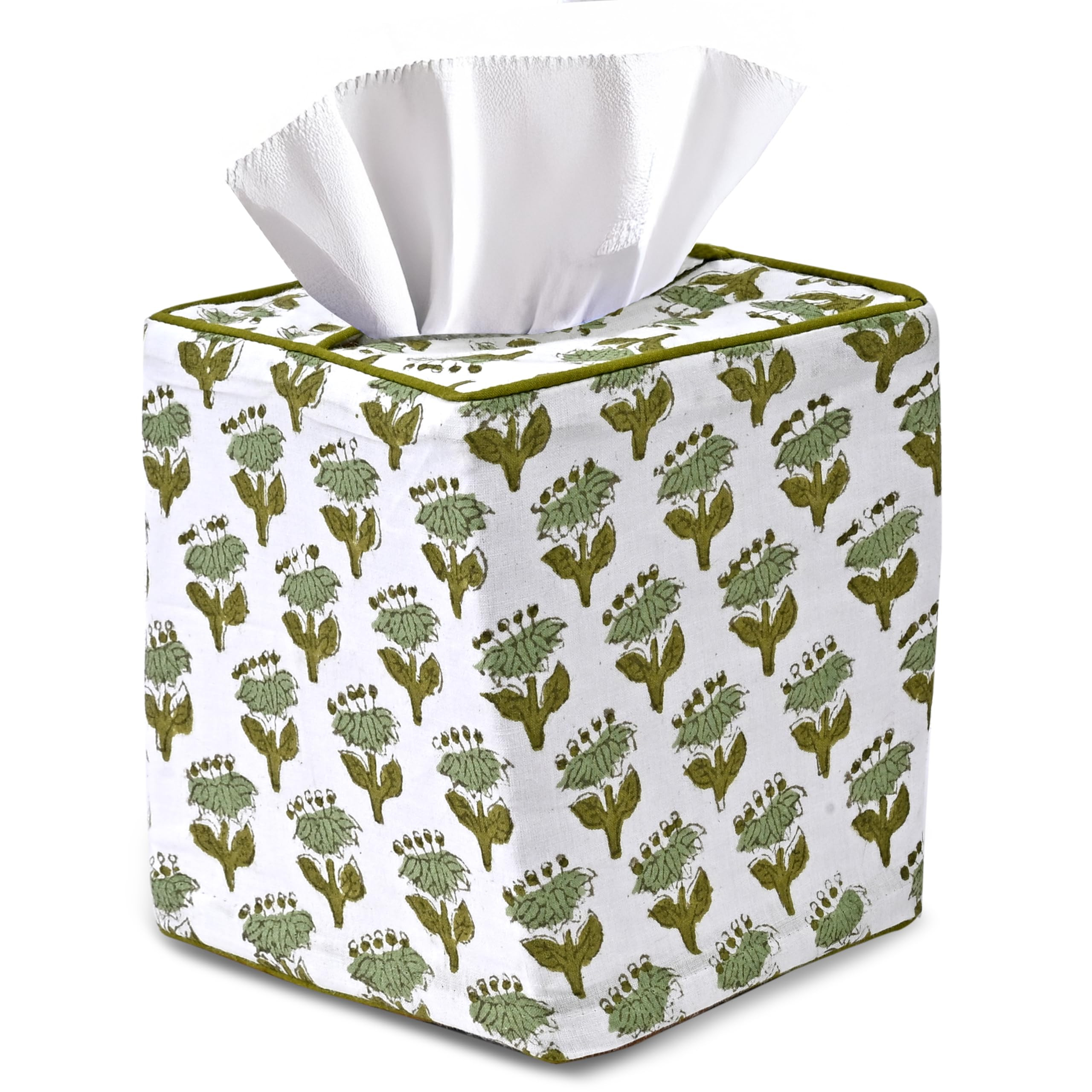 CPC Emerald Green Hand Block Printed Cotton Tissue Box Cover 5" x 5" x 5.5" Square Soft Reusable ... | Amazon (US)