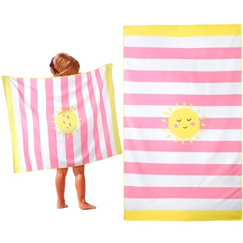 HunnmingRe Kids Beach Towels Girls Boys Cute Beach Towel 50 x 30 Inch Microfiber Absorbent Bath Towel Dry Pool Bath Supplies for Party Gifts Swimming Camping Decoration(Pink, Sun) | Amazon (US)