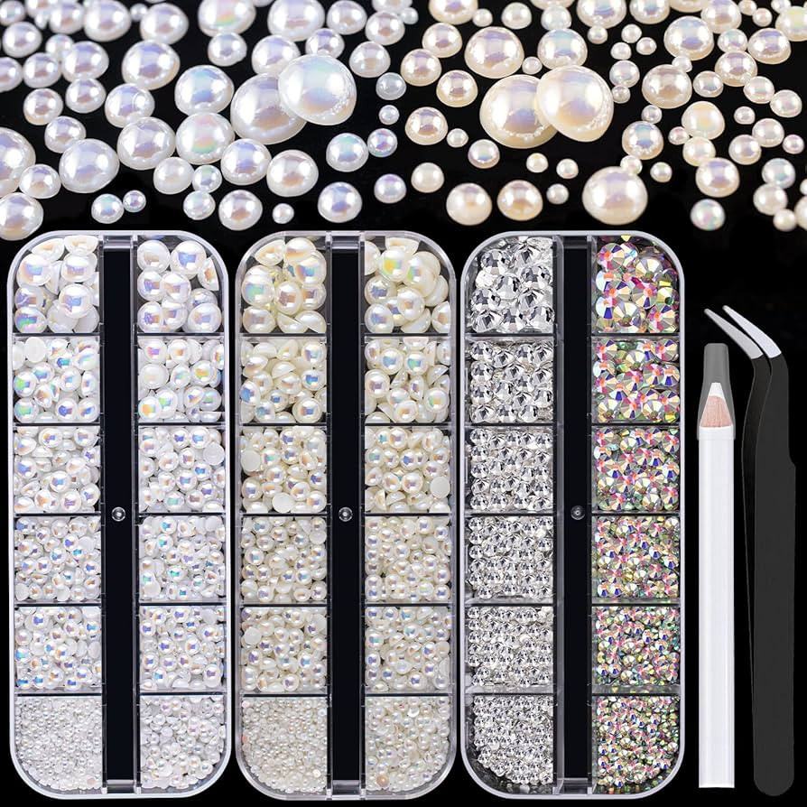4000PCS Flatback Rhinestones and Half Round Pearls Kit #1, Multi Size Glass Clear & AB Crystals, ... | Amazon (US)