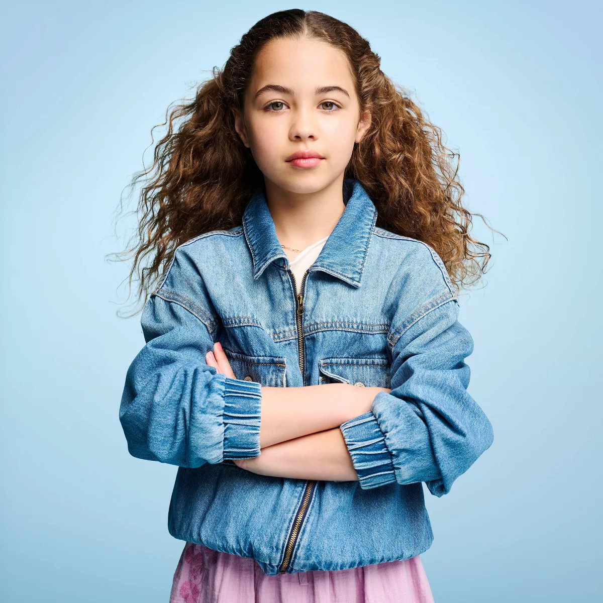 Girls' Denim Bomber Jacket - Cat & Jack™ Medium Wash M | Target