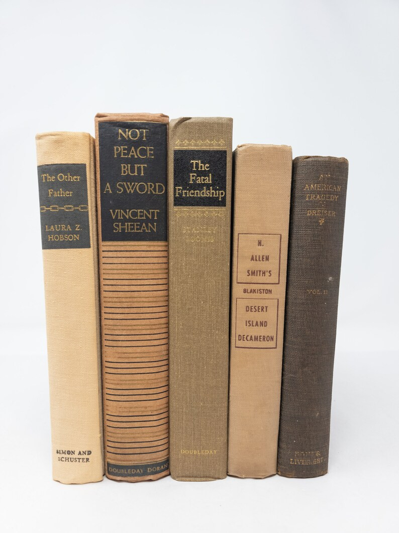 Vintage Brown Book Bundle set of 5 Antique Vintage Books Neutral Home Decor Housewarming Gift Vin... | Etsy (US)