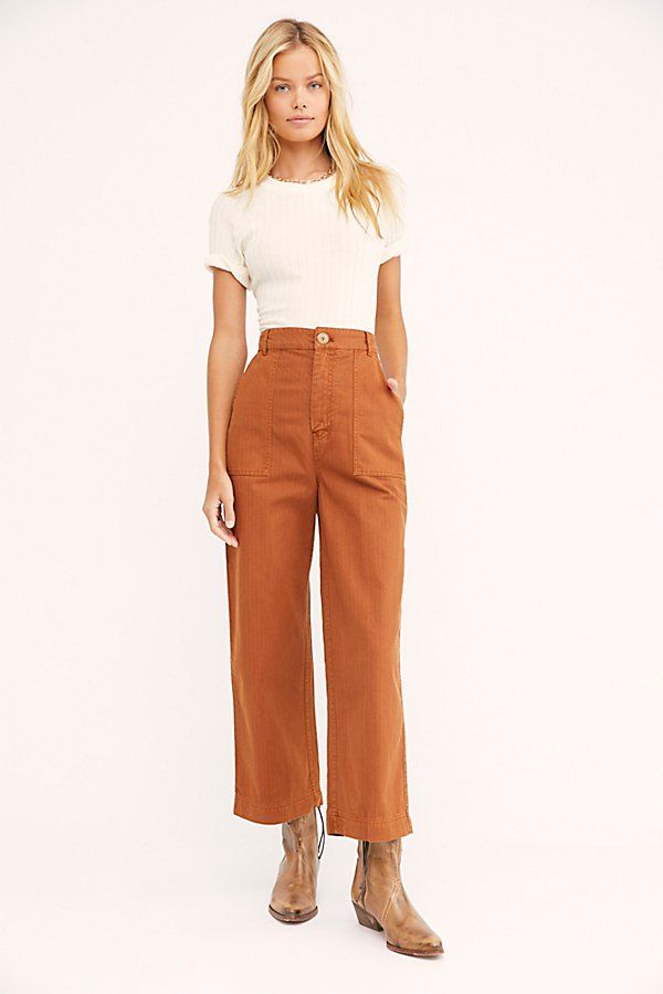 Sunday Skies Straight Leg Pants by Free People, Saddle Brown, US 4 | Free People (Global - UK&FR Excluded)