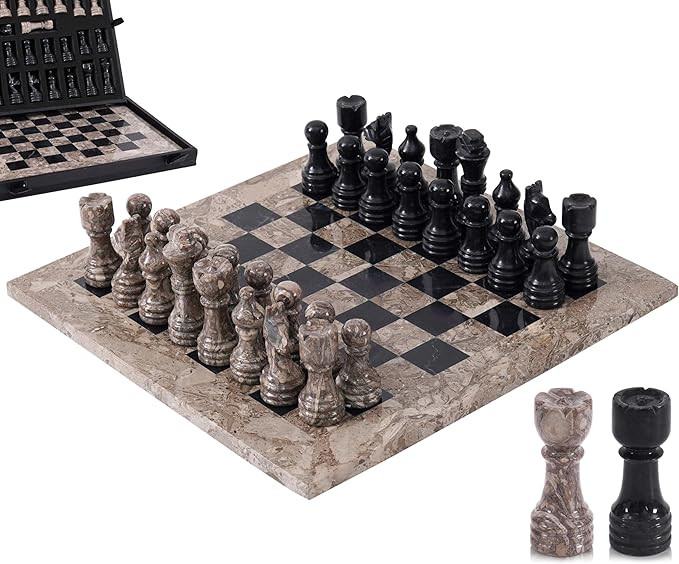 Marble Chess Set for Adults 12" Handmade Oceanic & Black Board Game with 32 Chess Pieces, 2 Extra... | Amazon (US)