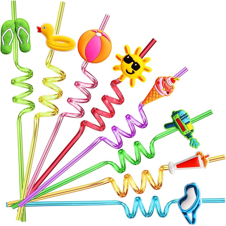24 Beach Drinking Crazy Silly Straws for Kids Beach Ball Pool Summer Birthday Party Supplies Favo... | Amazon (US)