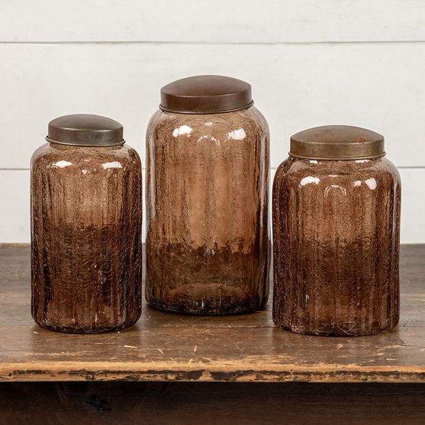 Lidded Amber Glass Jar | Antique Farm House