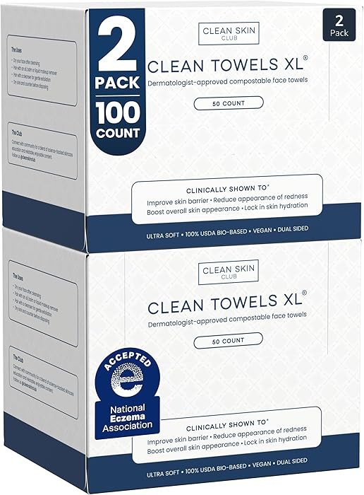 Clean Skin Club Clean Towels XL®, 100% USDA Biobased Face Towel, Disposable Face Towelette, Ecze... | Amazon (US)