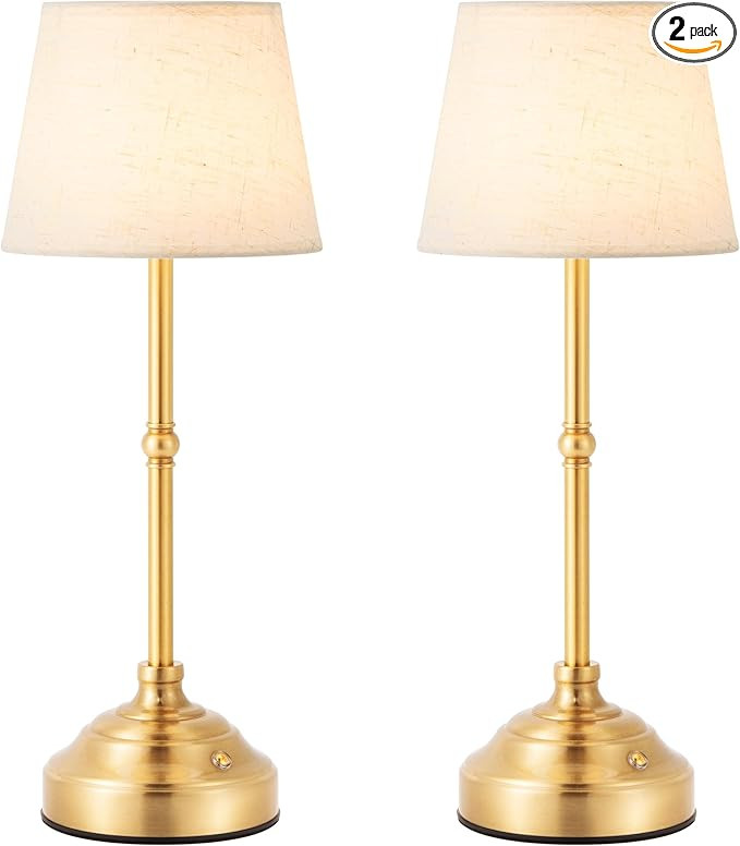 2 Pack Cordless Table Lamp, Rechargeable Desk Lamp with Fabric Shade, Battery Operated Lamp 3 Col... | Amazon (US)