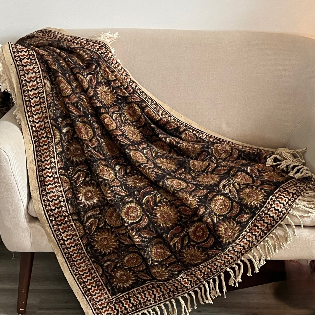 Brown Floral Throw Blanket Couch, Boho Home Decor, Sofa , Boho Throw for Bed, Spring Summer Queen... | Etsy (US)