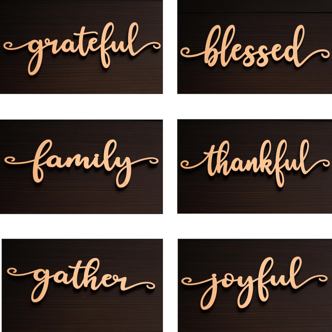 Thanksgiving Word Cutout Table Decor, Wooden Gather, Thankful, Blessed, Grateful, Family, Joyful ... | Etsy (US)