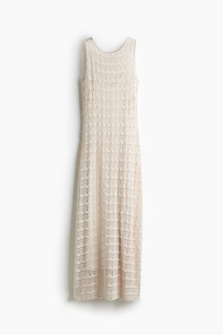 Pointelle-knit Dress - Round Neck - Sleeveless - Cream - Ladies | H&M US | H&M (US + CA)