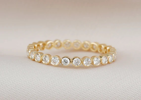14k Solid Gold Natural Diamond Ring Full Eternity Bezel | Etsy | Etsy (US)