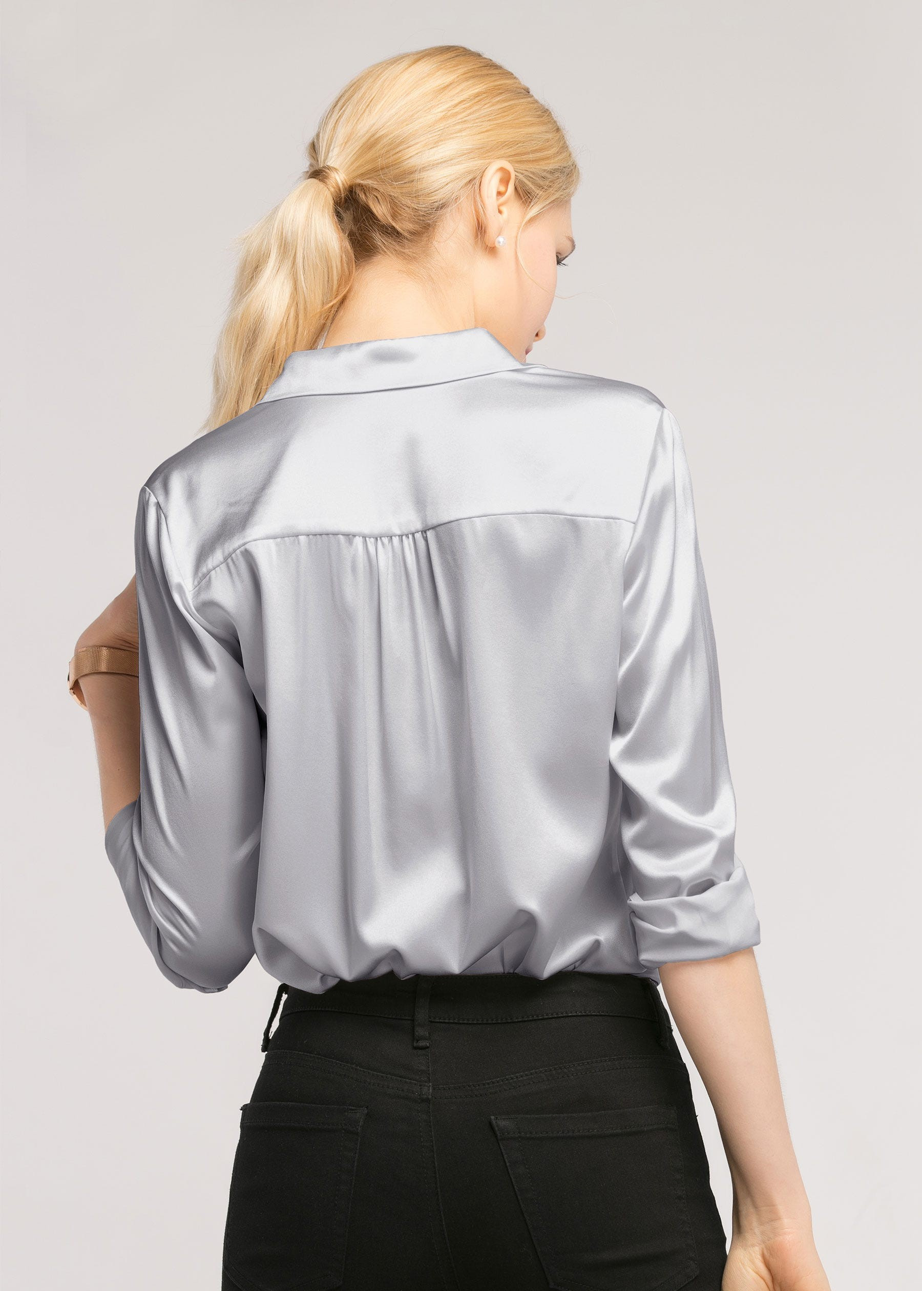 Long Sleeves Collared  Silk Blouse | LilySilk