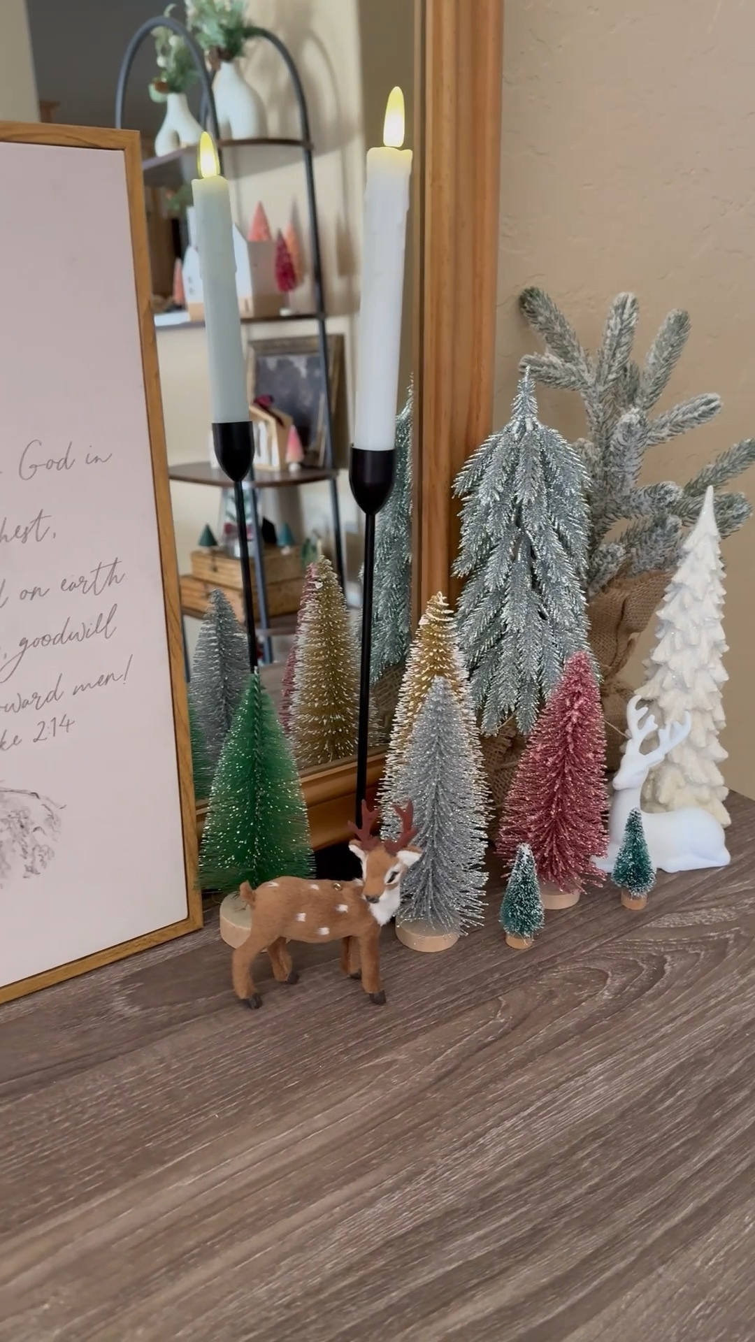 Christmas decor for the console table or a mantle. Love the vintage art and the flickering candles. So affordable and perfect to elevate any space. The framed art is 12x16 and just $20 and the candles come in a set of 3 for $5.44 



Christmas art, Christmas candles, bottle brushed trees, 
Framed Canvas Wall Art Vintage Print Christmas Tree Scripture Paintings Peace On Earth Luke 2:14 Winter Pine Christian Bible Verse Retro for Home Living Room Bedroom Decor #LTKCyberWeek

#LTKHome #LTKGiftGuide #LTKHoliday #LTKSeasonal #LTKFindsUnder50