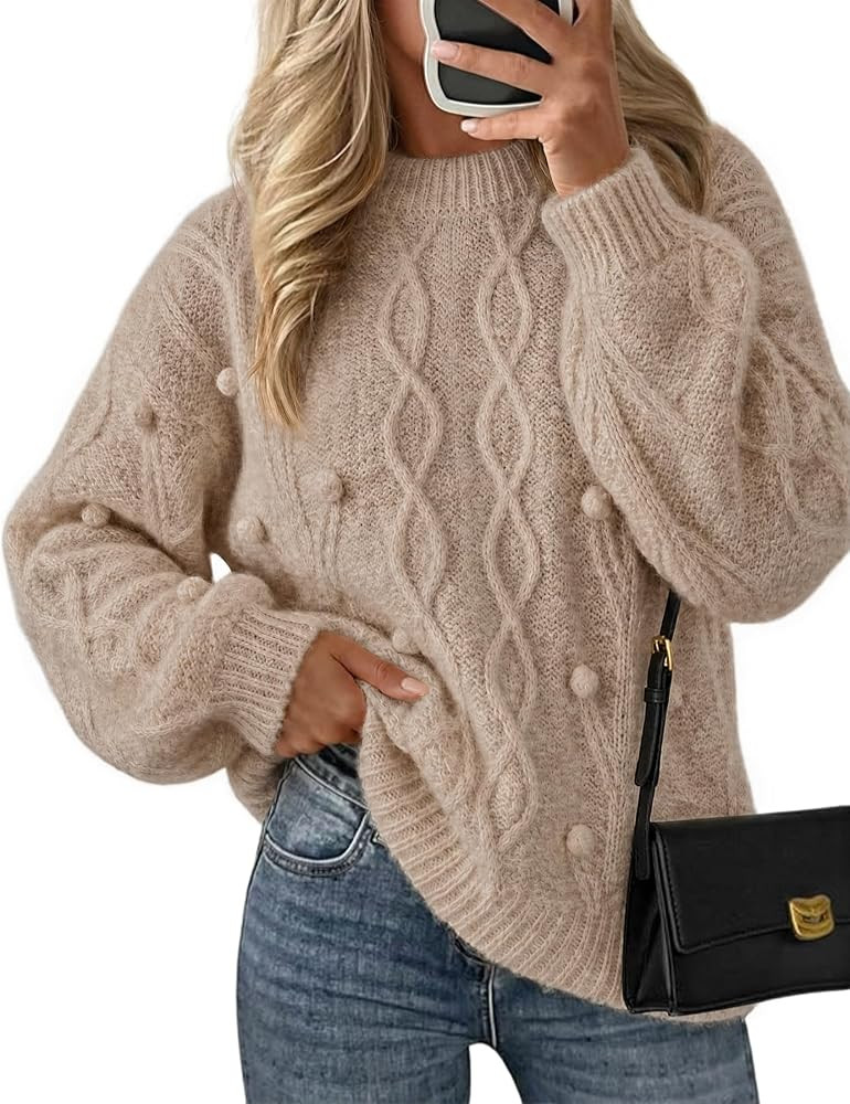 ZESICA Women's Fall Winter Cable Knit Oversized Cozy Knit Pullover Sweaters | Amazon (US)
