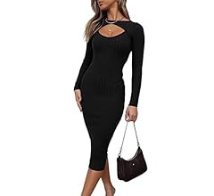 LILLUSORY Womens Fall Sexy Cutout Knee Length Bodycon Sweater Dress 2022 Casual Maternity Long Sleev | Amazon (US)