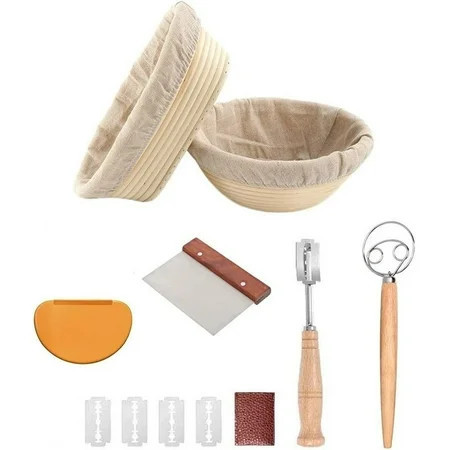 Sourdough Starter Kit, Baking Supplies with Banneton Bread Proofing Baskets, Dough Whisk, Scoring Tool, Metal and Silicone Scrapers, Premium Baking Tools for Bread Making | Walmart (US)