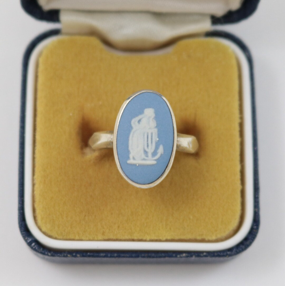 Vintage Wedgwood Ring Sterling Silver Light Blue Jasperware Classic Cameo Hope and Anchor Boxed U... | Etsy (US)