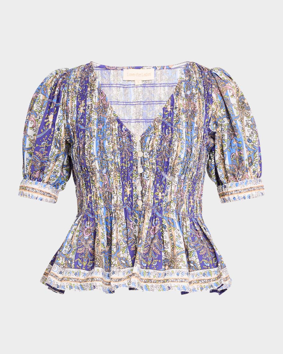 LOVE THE LABEL Stevie Floral Peplum-Hem Top | Neiman Marcus