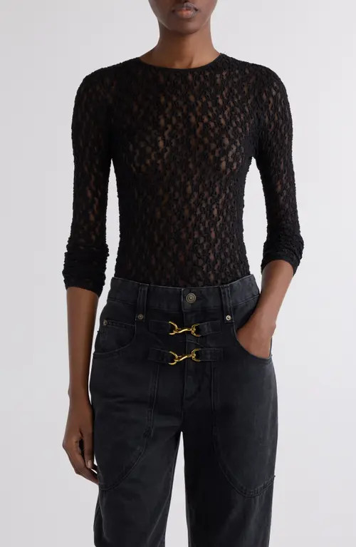 Isabel Marant Gaelle Stretch Lace Top in Black at Nordstrom, Size 6 Us | Nordstrom