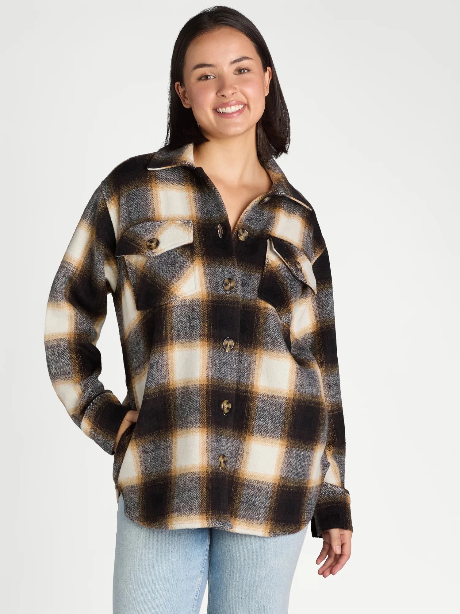 Time and Tru Women's Button Front Shacket, Sizes S-XXXL | Walmart (US)