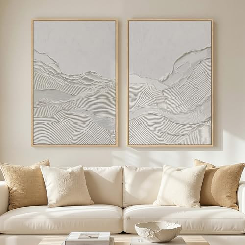 Large Framed Neutral Abstract Wall Art Set of 2 for Living Room, White Minimalist Modern Painting Print Canvas Artwork for Walls, Contemporary Abstract Wall Decor for Bedroom Office Hallway, 24x36 In | Amazon (US)