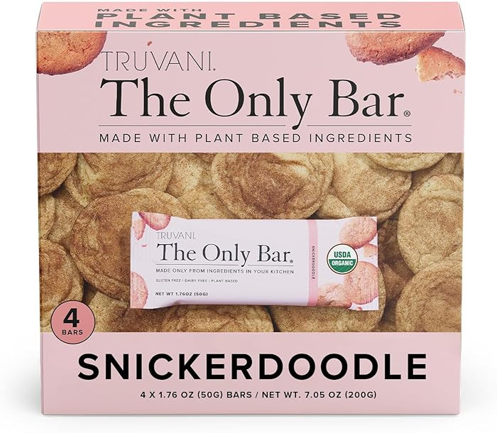 Truvani Plant Based Snack Bars | Snickerdoodle 4 Pack | 5g Protein | USDA Organic and Vegan | The... | Amazon (US)