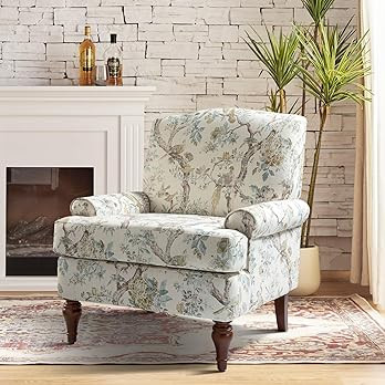 Amazon.com: HULALA HOME Accent Chair with Solid Legs & Removable Cushion, Farmhouse Floral Comfy ... | Amazon (US)