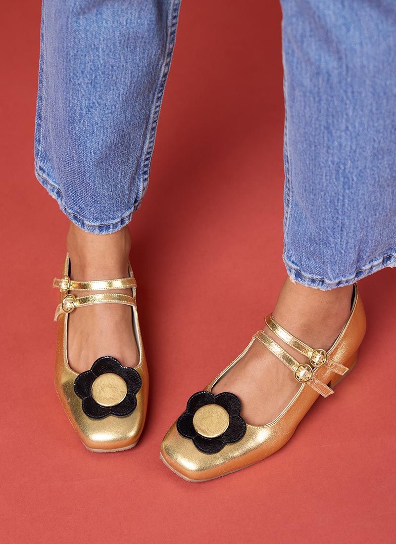 Nice Metallic Leather Mary Jane Shoes - Gold | Joanie