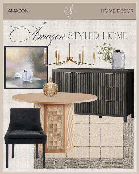 Amazon styled home includes fluted sideboard, vase, greenery stem, chandelier, swan wall art, area rug, candy dish, table, dining chair.

Home decor, styled home, dining room, breakfast nook, dining decor, home decor

#LTKhome #LTKstyletip #LTKfindsunder100