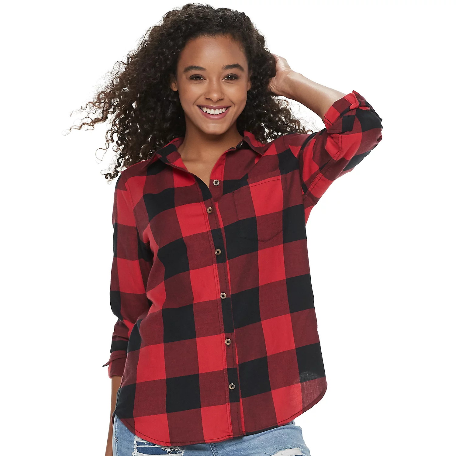 Juniors' SO® Button Down Flannel Shirt | Kohl's