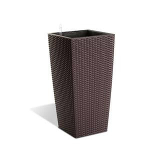 Modena 22 in. Square Mocha Rattan Plastic Self Watering Planter | The Home Depot